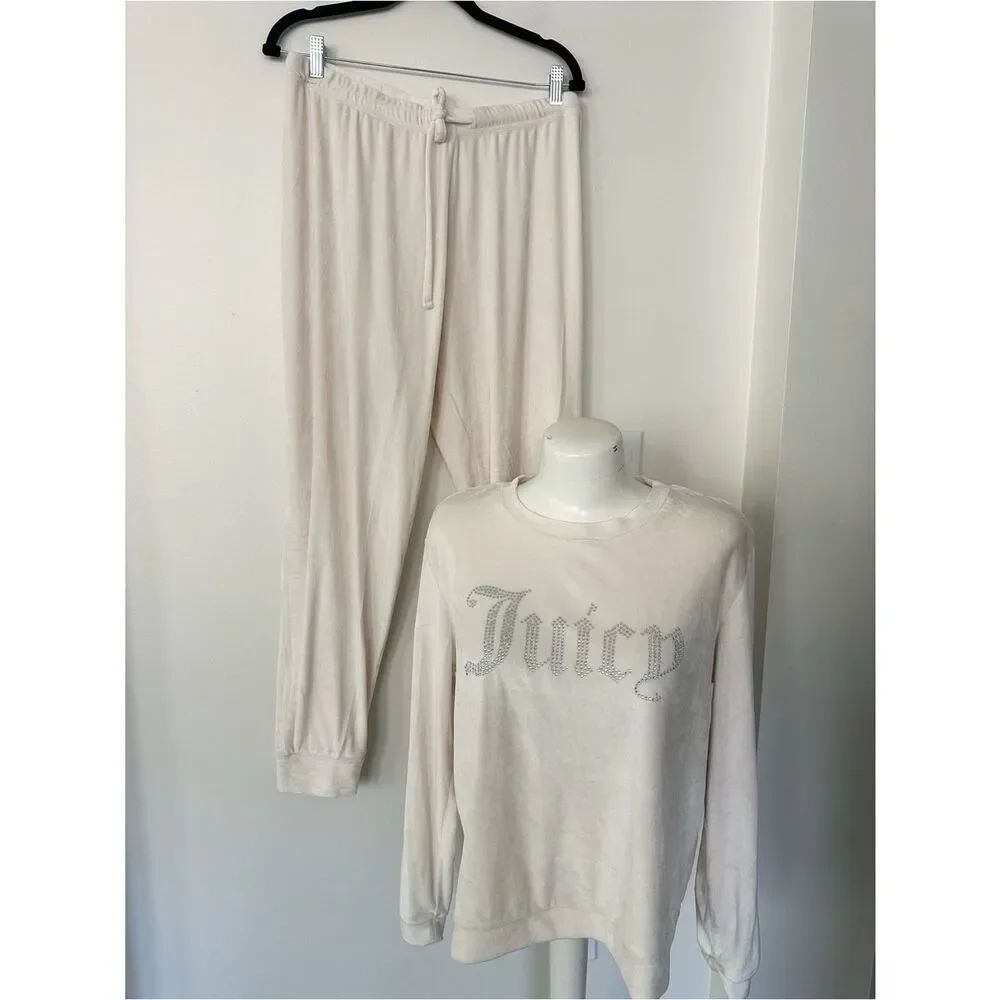 Juicy Couture Y2K Cream Velour 2 pc Pajama Set L